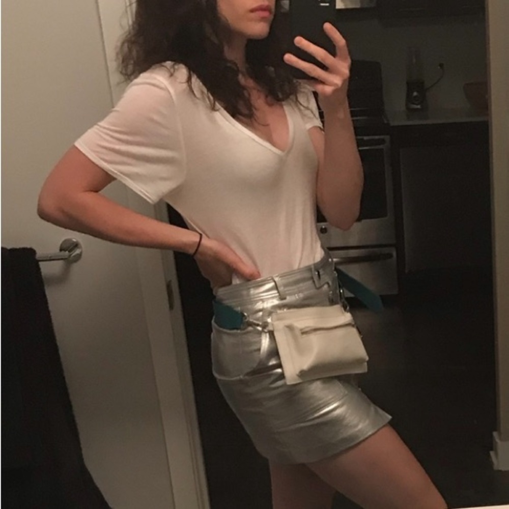 Metallic Silver Mini Skirt with Low-Rise Fit